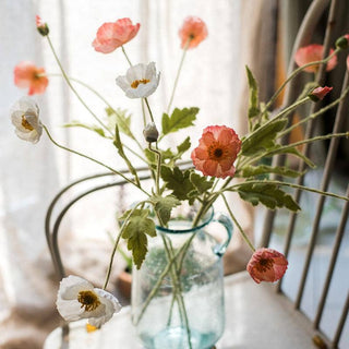 Silk Common Poppy Flower Stem in Pink or White 22" Tall