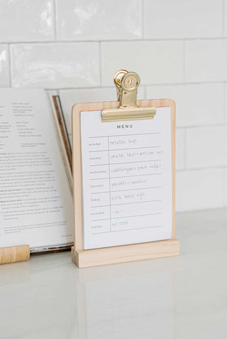 Weekly Menu Stand – Wooden Base with Refillable Meal Planner