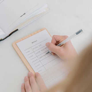 Weekly Menu Stand – Wooden Base with Refillable Meal Planner