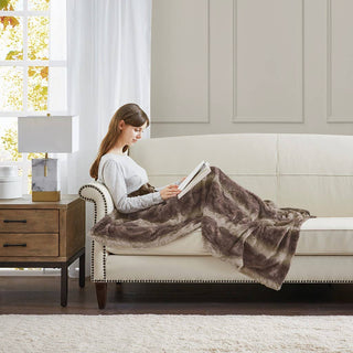 Oversized 60x70" Faux Fur Throw Blanket, Dark Brown