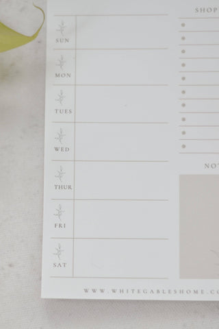 Weekly Table Menu Planning Pad