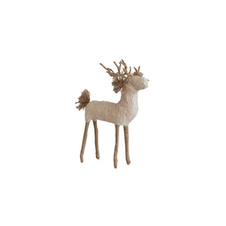 Quilted cotton fabric and wire reindeer, Cream Color & Natural