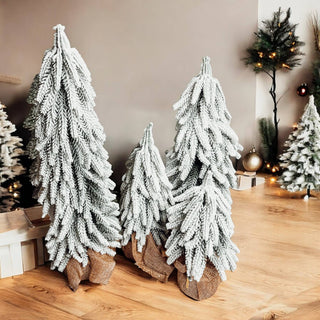 Flocked Snow Christmas Tree Set | Rustic Winter Wonderland