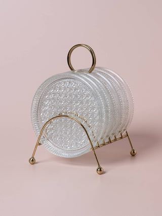 Glass Coasters Metal Caddy Set MCM