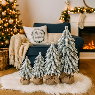 Flocked Snow Christmas Tree Set | Rustic Winter Wonderland