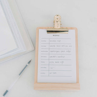 Weekly Menu Stand – Wooden Base with Refillable Meal Planner