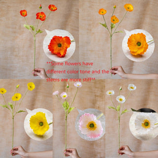 Silk Common Poppy Flower Stem in Pink or White 22" Tall