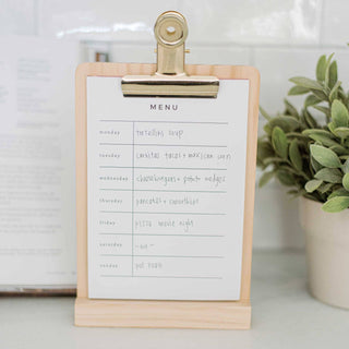 Weekly Menu Stand – Wooden Base with Refillable Meal Planner