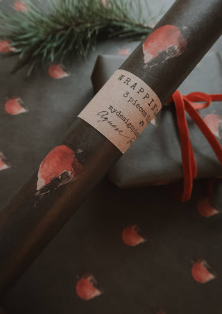 Set Of 3 Pieces Red robin Kraft Wrapping Paper