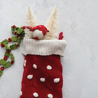 Red and White dotted knitted Stocking