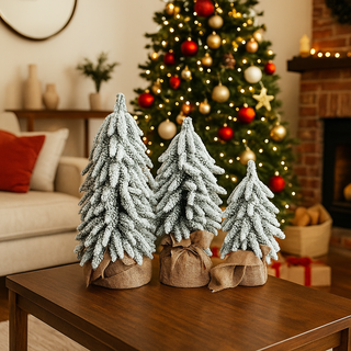 Flocked Snow Christmas Tree Set | Rustic Winter Wonderland