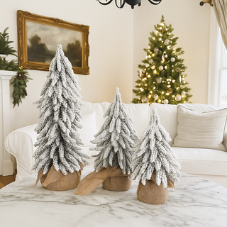 Flocked Snow Christmas Tree Set | Rustic Winter Wonderland