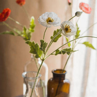 Silk Common Poppy Flower Stem in Pink or White 22" Tall