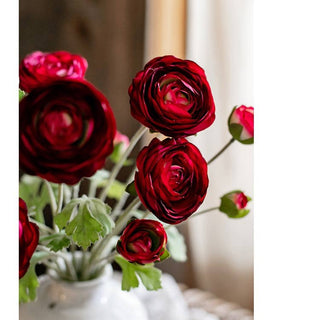 Artificial Buttercup Flower Bundle in Red Burgundy 21" Tall