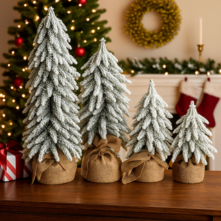 Flocked Snow Christmas Tree Set | Rustic Winter Wonderland