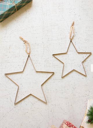 Set of 2 Antique Brass Hanging Christmas Stars