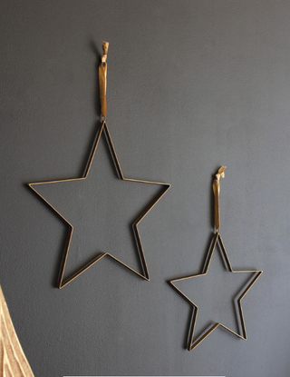 Set of 2 Antique Brass Hanging Christmas Stars