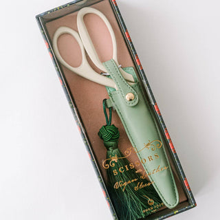 Ivory and Gold Heirloom Scissors with Case -  Sage Green