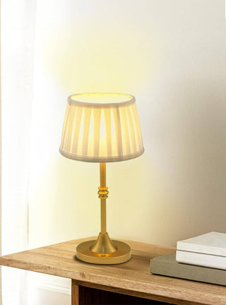 Cordless Rechargeable Fabric Shade Bedside Gold Lamps