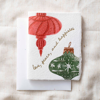 Love Peace Happiness | Christmas Holiday Ornament Card