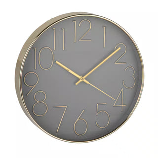 Plastic Wall Clock, Grey & Gold Finish