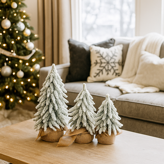 Flocked Snow Christmas Tree Set | Rustic Winter Wonderland