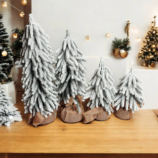 Flocked Snow Christmas Tree Set | Rustic Winter Wonderland