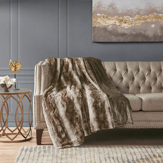 Oversized 60x70" Faux Fur Throw Blanket, Dark Brown