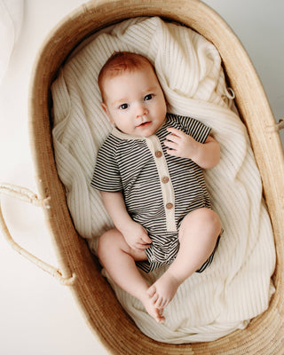 Kangaroo Pocket Romper- Stripe- Charcoal