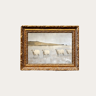 Muted Sheep Field | French Brass Gold Mould Framed Art