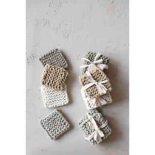Cotton Crocheted Coasters, Set of 4