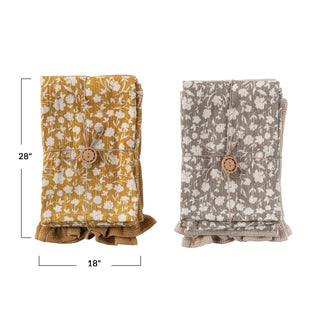 Cotton Slub Printed & Cotton Waffle Tea Towels, Set of 2