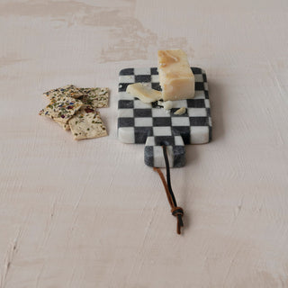 Marble Cheese Serving Board with Handle & Faux Leather Tie