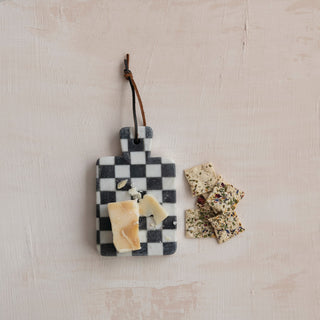 Marble Cheese Serving Board with Handle & Faux Leather Tie