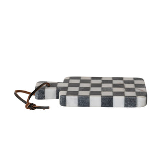 Marble Cheese Serving Board with Handle & Faux Leather Tie