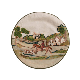Cotton & Linen Pillow with Countryside Scene
