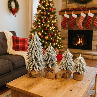 Flocked Snow Christmas Tree Set | Rustic Winter Wonderland