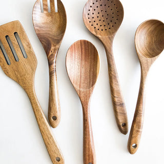 Natural Acacia Wood Kitchen Utensil Set Of 5