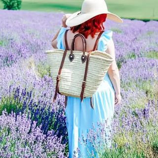 Straw Bag Handmade Leather, French Market Basket Backpack