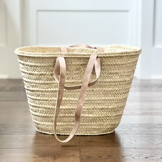 Straw Bag with Double Leather Handles