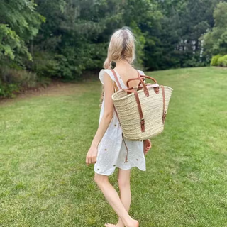 Straw Bag Handmade Leather, French Market Basket Backpack