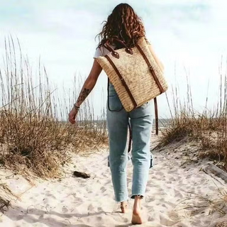 Straw Beach Bag with Leather Strap - Straw Backpack