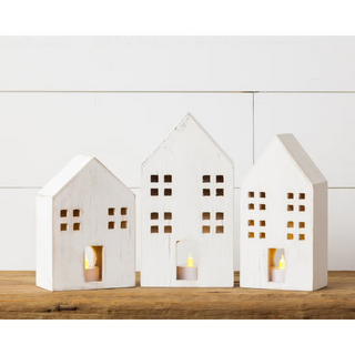 Whitewashed Wooden Houses (Set of 3)