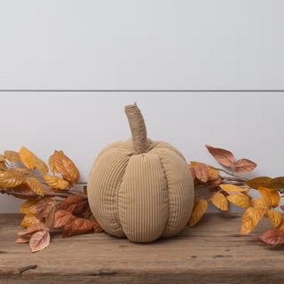 Tan Corduroy Pumpkin with Jute Stem,