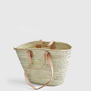Straw Bag with Double Leather Handles