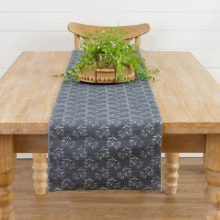 Floral Block Print Table Runner, Navy