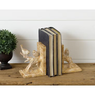 Gold Distressed Birds On Branch Bookends (Pair)