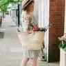 Straw Bag with Double Leather Handles