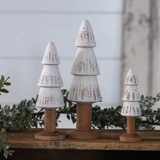 White Washed Wooden Tabletop Trees (Set of 3)