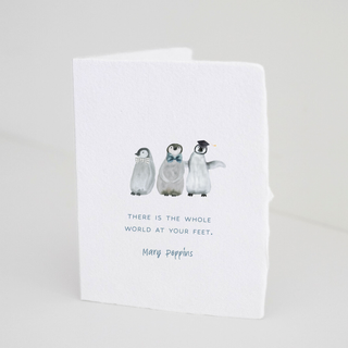 "Whole world at your feet" Grad Penguin Folded Greeting Card